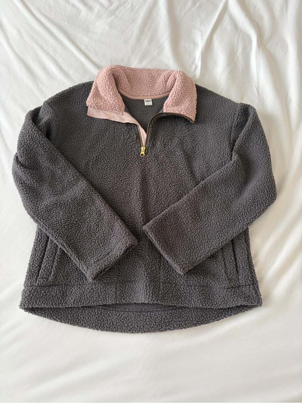 Old Navy Sherpa Pullover - Charcoal Body with Blush Pink Trim